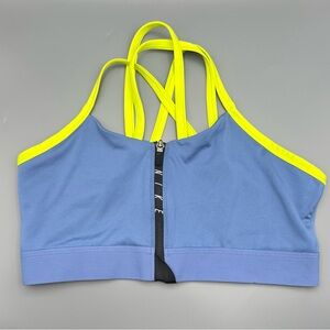 Nike Indy Full Front Zip Women’s L Blue Neon Green Strappy Sports Bra *No Cups